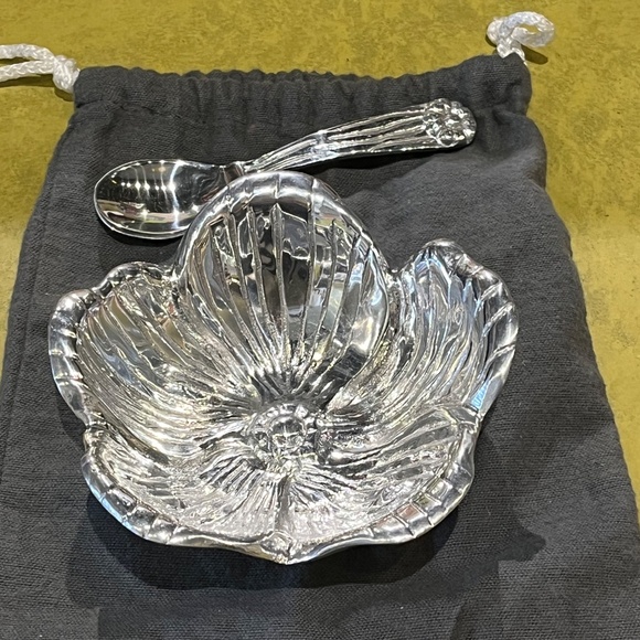 Beatriz Ball Flower Bowl With Spoon Silver 6494 Handmade Retired NIB - Picture 3 of 6